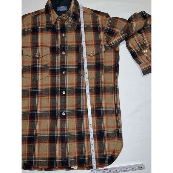 Vintage Pendleton Men's M/L 15 1/2 42" Chest Plaid Shirt Red Tan Gray Wool EUC - Picture 7 of 13